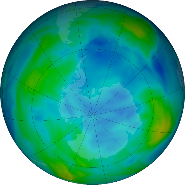Antarctic ozone map for 06 June 2022